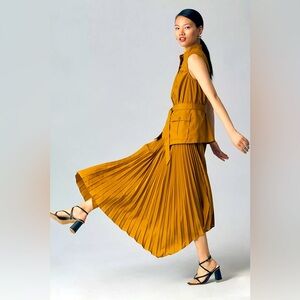 Anthropologie Sleeveless Vested Pleated Midi Dress Size S